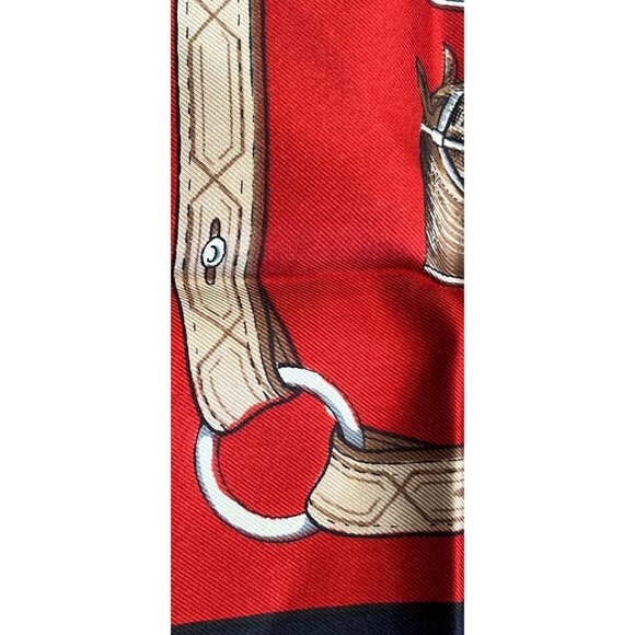 Vtg 1970's DAMON All Silk Equestrian Scarf Made In Italy Hand Rolled Red Blue - Picture 9 of 10